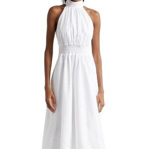VERONICA BEARD Kinny Smocked Cotton Blend Midi Dress in White